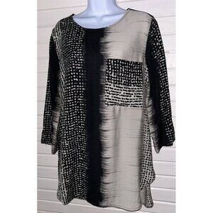 John Mark Sz SMALL Black Ivory Pullover Blouse Shirt Relaxed Fit Pocket EUC
